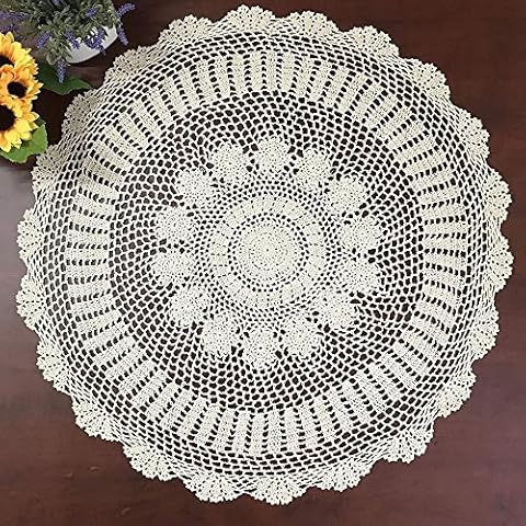 Hetao 100% Cotton Handmade Crochet Round Tablecloth Doilies Lace Table Covers,Beige, 27 Inch Cover
