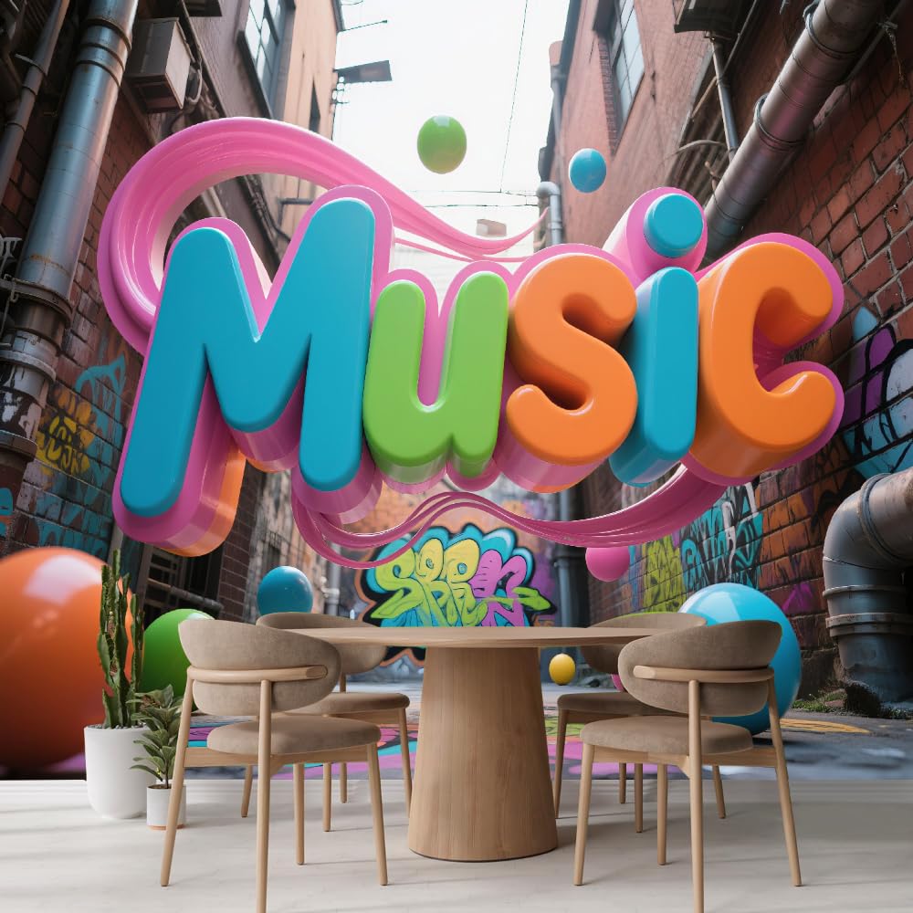 Mural de pared para dormitorio Música Vinilos de pared impermeables autoadhesivos grandes Arte Callejero Póster para sala de estar habitación infantil fondo de TV 200x140cm