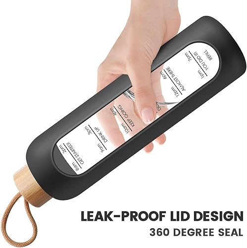 Miniatura 4 de PROBTTL Botellas de agua de vidrio de 25 onzas  Botella de agua de vidrio de borosilicato motivacional con funda de silicona y tapa de bambú, a