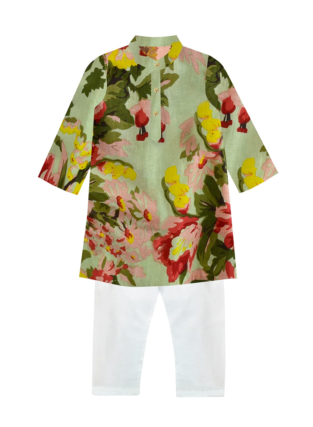 A.T.U.N. (ALL THINGS UBER NICE) Boys Full Sleeve Cotton Floral Printed Kurta and Pyjama Set | Ethnic Clothing Set for Festival and Special Occasion | 2 Piece Set for Boys