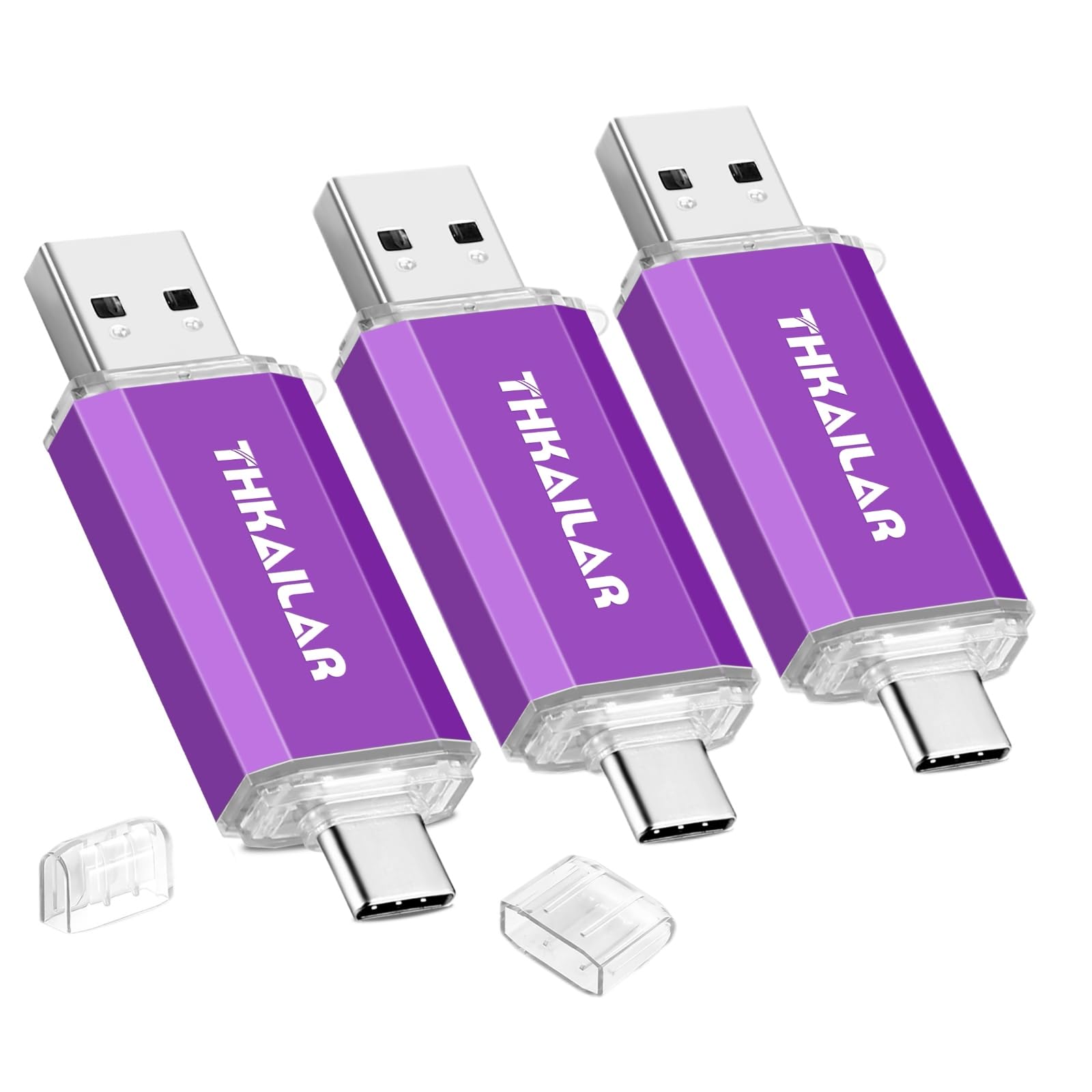 THKAILAR 32GB USB C Flash Drive 3 Pack,2-in-1 Dual USB-A&Type-C Thumb Drive USB 3.0 Memory Stick,High-Speed Flash Drive USB C for iPhone 15/16,Android,Mac,PC,PS4,Plug&Play,Durable&Compact Design