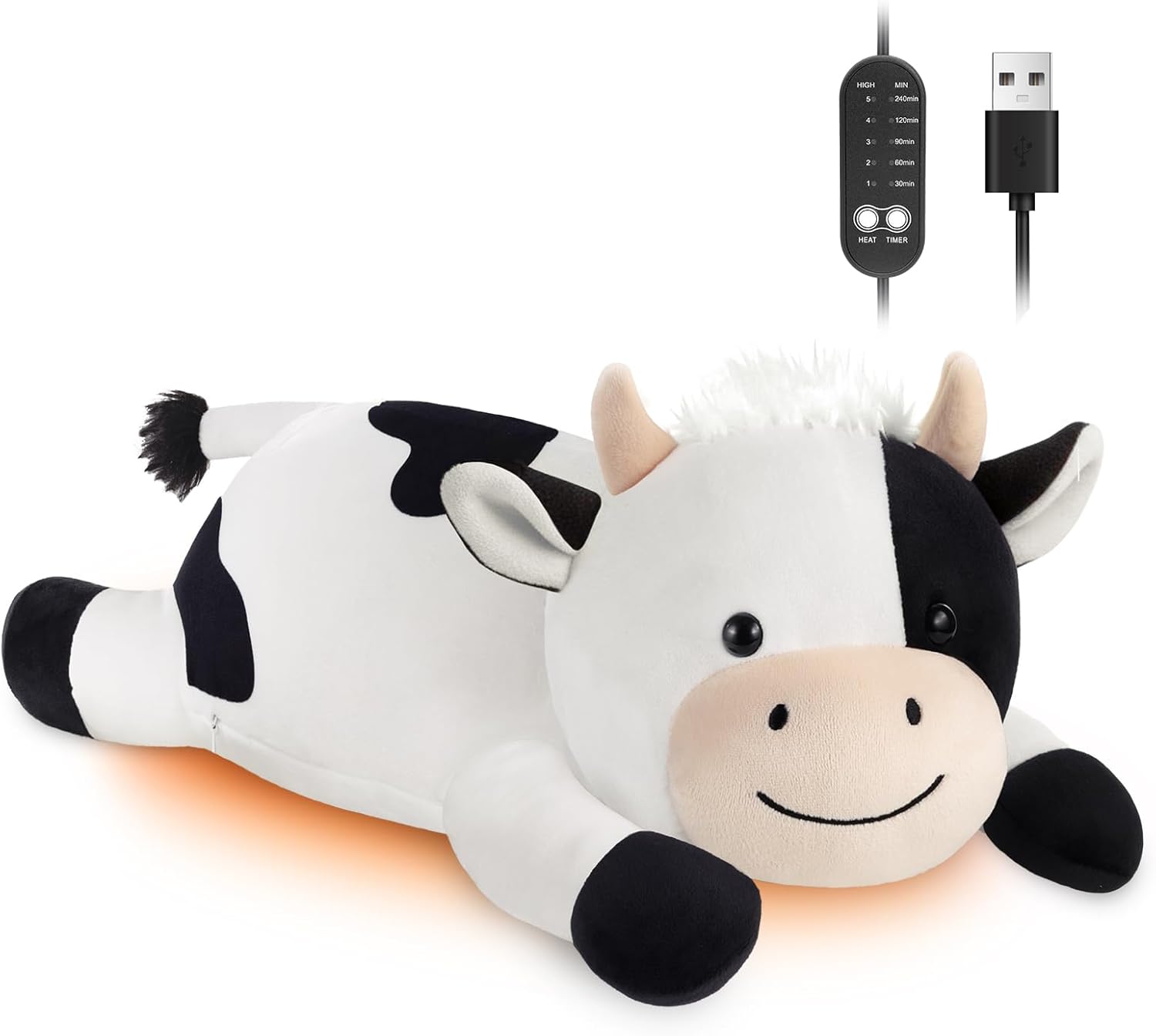 Cow Plush Heating Pad for Period Cramps Menstrual Pain Relief, Portable Electric USB Powered Heat Pads, Cute Weighted Heated Cow Stuffed Animal Gifts for Women Teen Girls Cows Lover Birthday Christmas