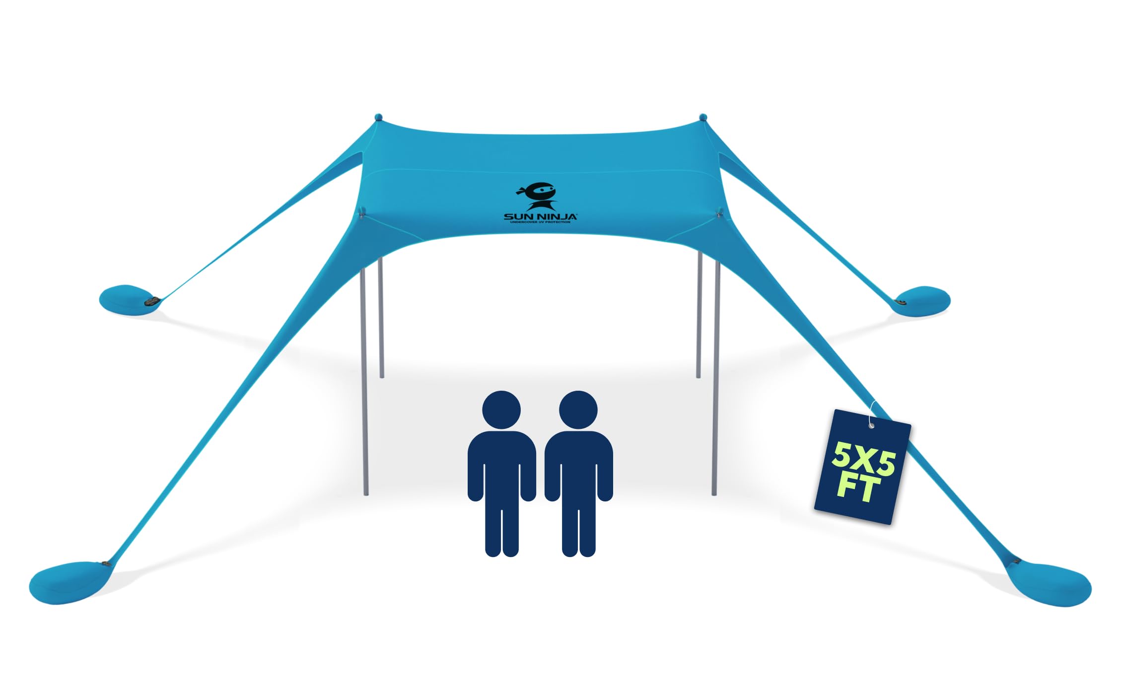 Sun Ninja Beach Tent Sun Shelter UPF50+ - Easy Pop Up Beach Canopy - Outdoor Shade for Camping Trips, Fishing, Backyard Fun Picnics - Sand Shovel,