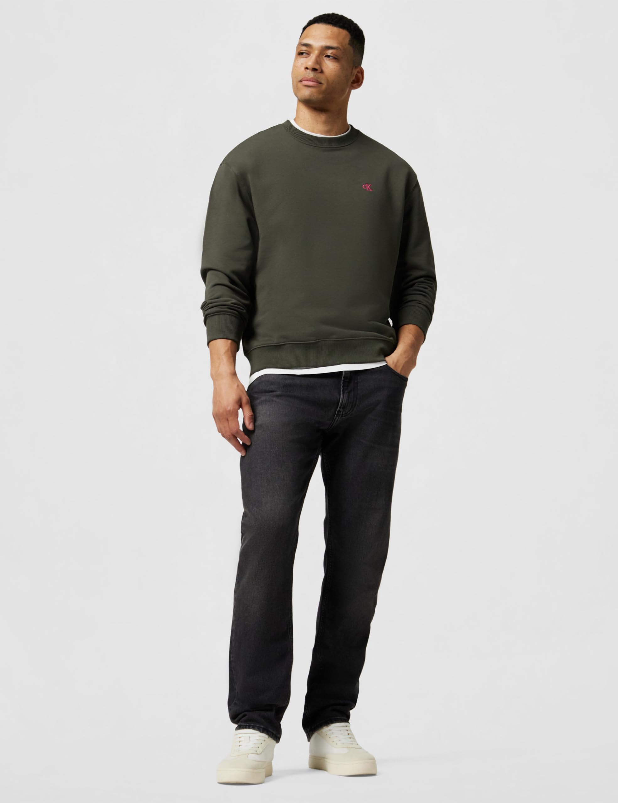 Calvin Klein Uomo Felpa Terry Monogram Relaxed Fit, Marrone (Beluga), M