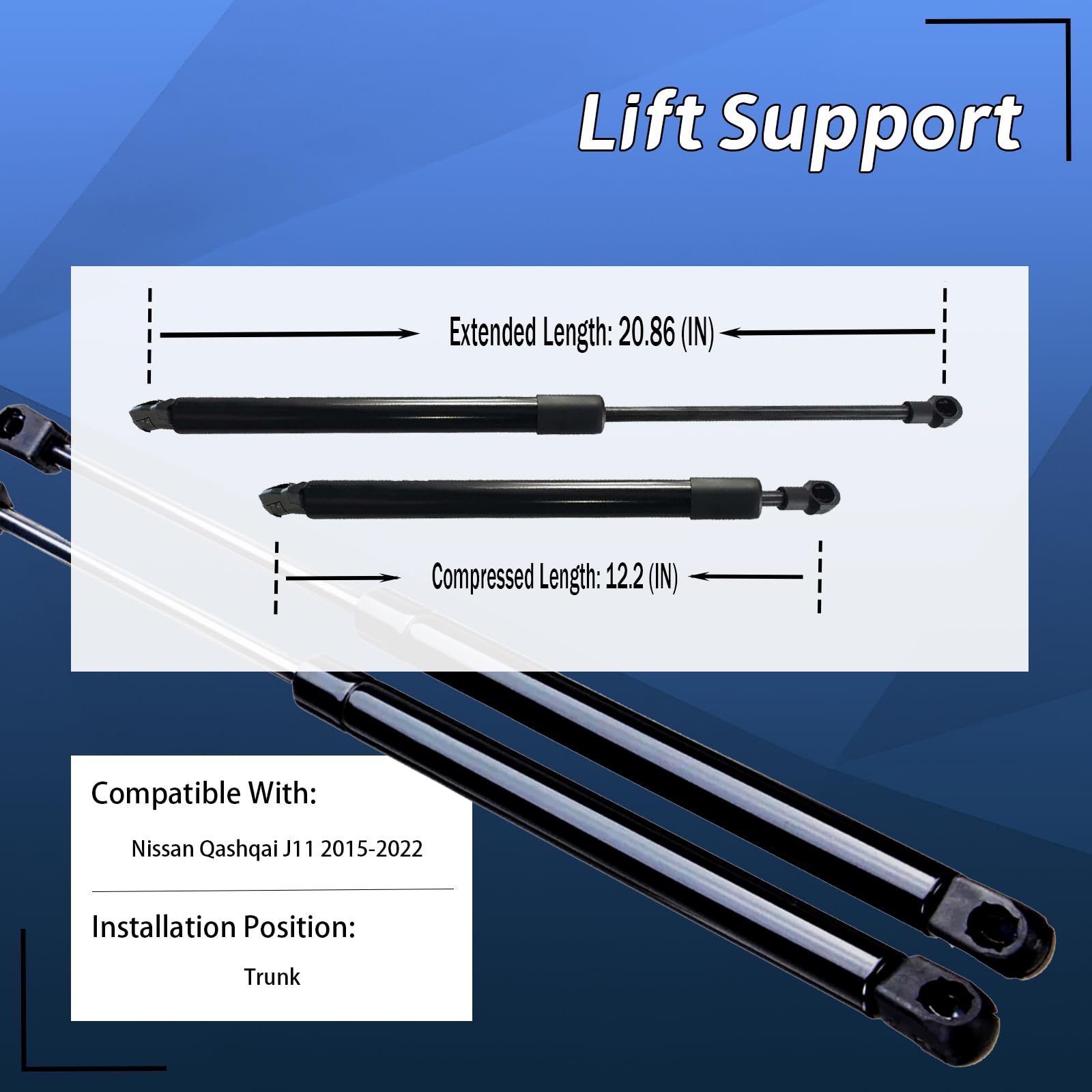 Car Trunk Gas Spring For Nissan QASHQAI II (J11)2013 2014 2015 2016 2017 2018 2019(OEM-904504EA0A)-53cm, Rear Tailgate Lift Supports Struts, Damper