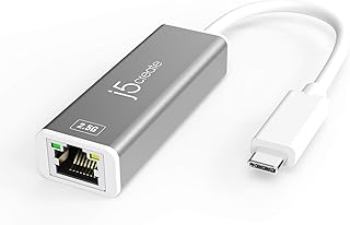 j5create USB-C to 2.5G Ethernet Adapter, RJ45 LAN 2.5 Gigabit Network to USB Type C/Thunderbolt Converter, Compatible for MacBook Pro/Air, Tablets, Dell XPS, Surface Pro 7 (JCE145)
