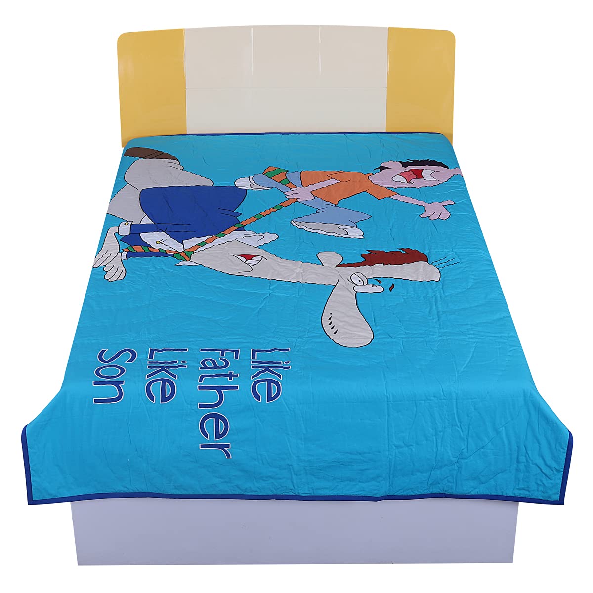 Hugs N Rugs Supersoft Embriodery Patchwork Cotton Queen Bed Comforter Set | Comforter with 1 Pillow Cover & 1 Cushion Cover | 3 Pcs Kids Bedding Set | Blue 1