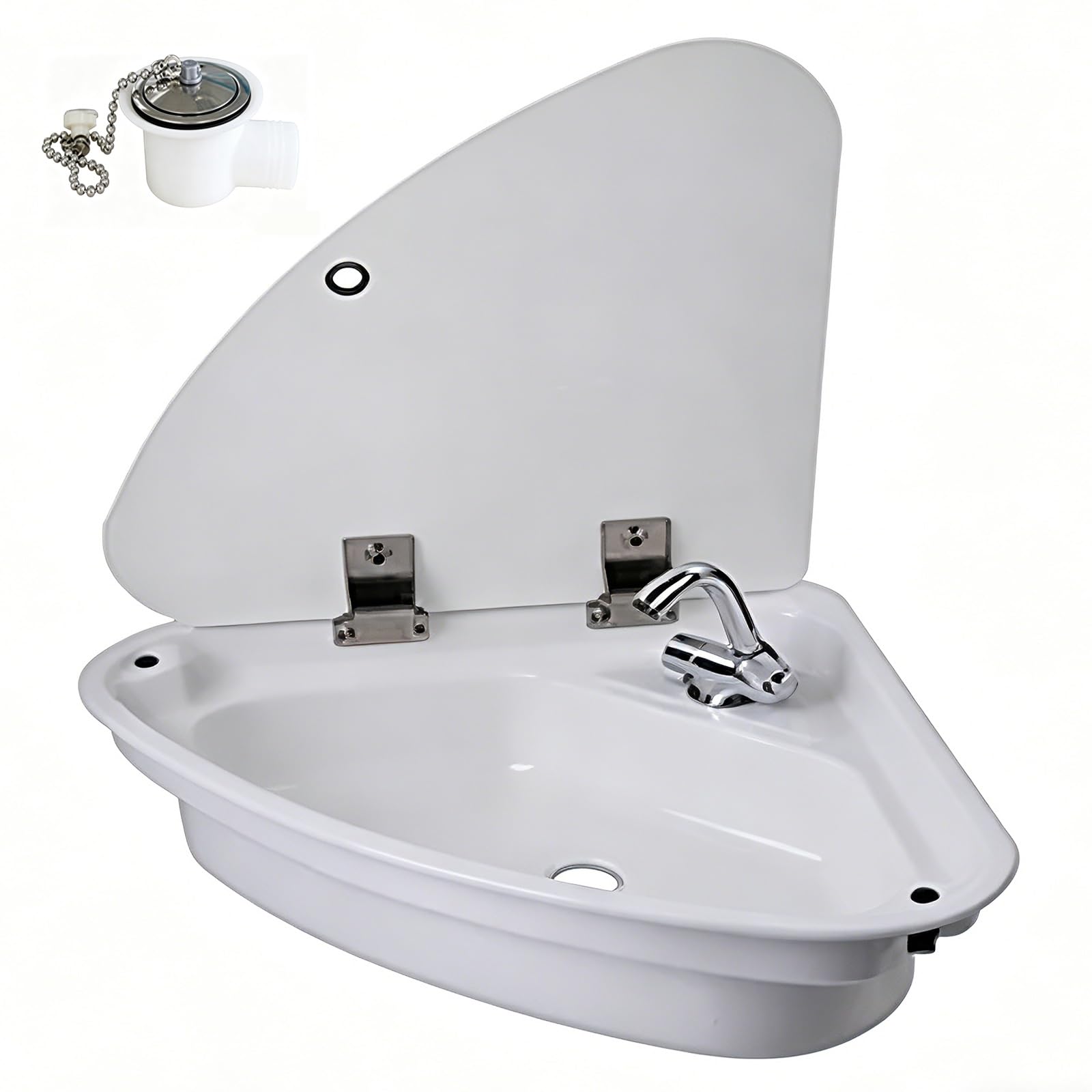 Fregadero para caravana con grifo, diseño triangular acrílico, 19 x 19 x 5.7 pulgadas, perfecto para cámper, cocina, caravana, barcos y furgonetas