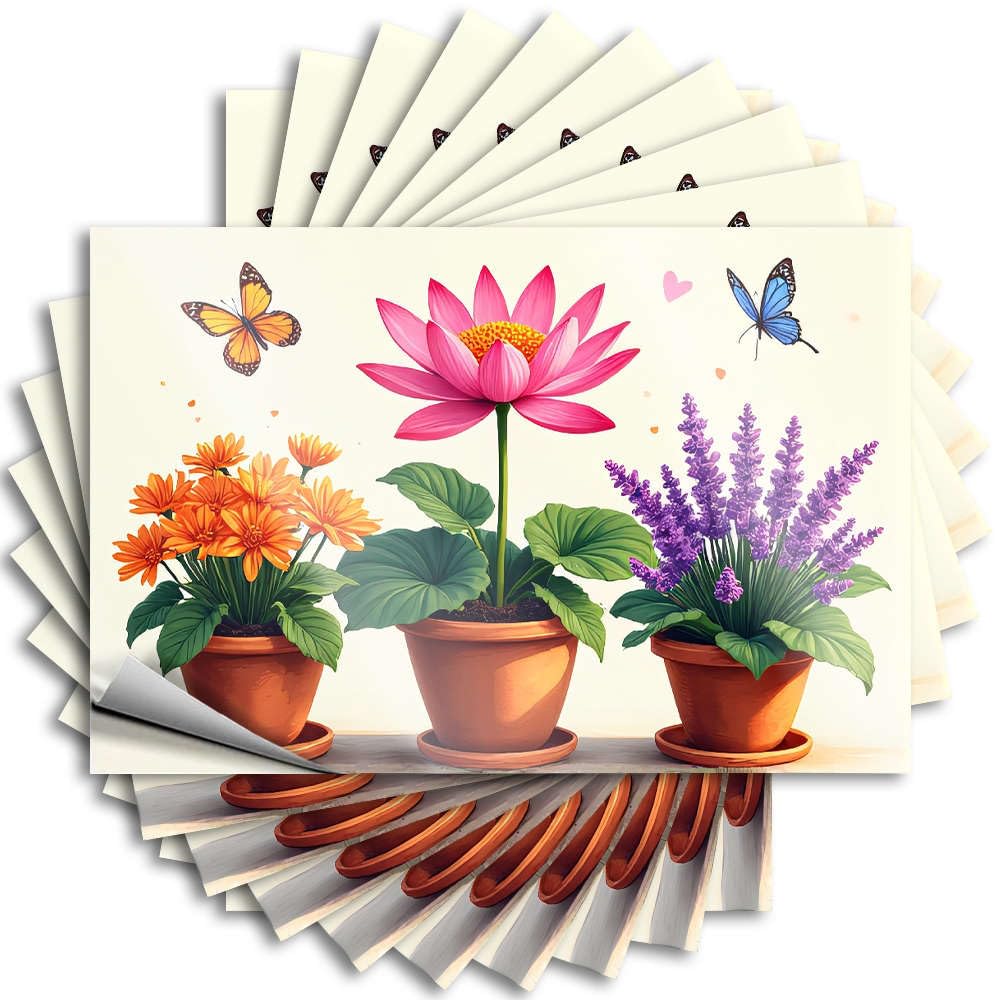 Three Potted Plants with Butterflies Flying Around. Retro Room Decor Affirmation - Tattoo Laptop Waterproof Decal(8X12CM)
