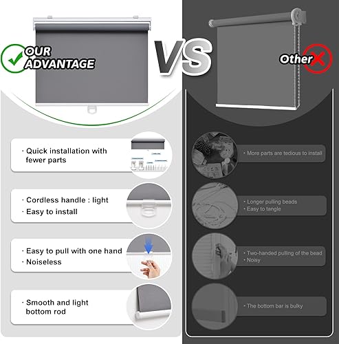 Miniatura 3 de AOSKY Persianas Enrollables Sin Cordón Opacas para Ventanas, Persianas Oscurecedoras de Habitación Enrolladas con Sistema de Resorte, Protección UV,
