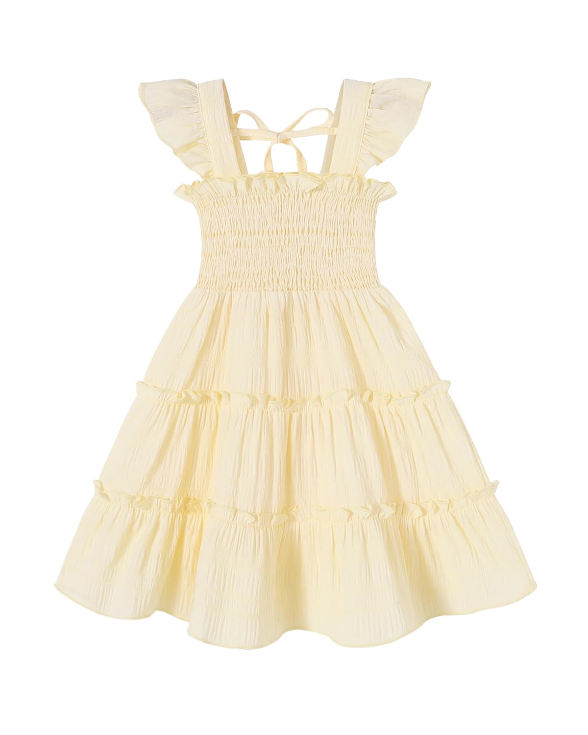 FishingDino Toddler Baby Girls Dress 1-6T, Ruffle Sleeveless Smocked Dress with Back Tie Summer Outfits Beach Sundress