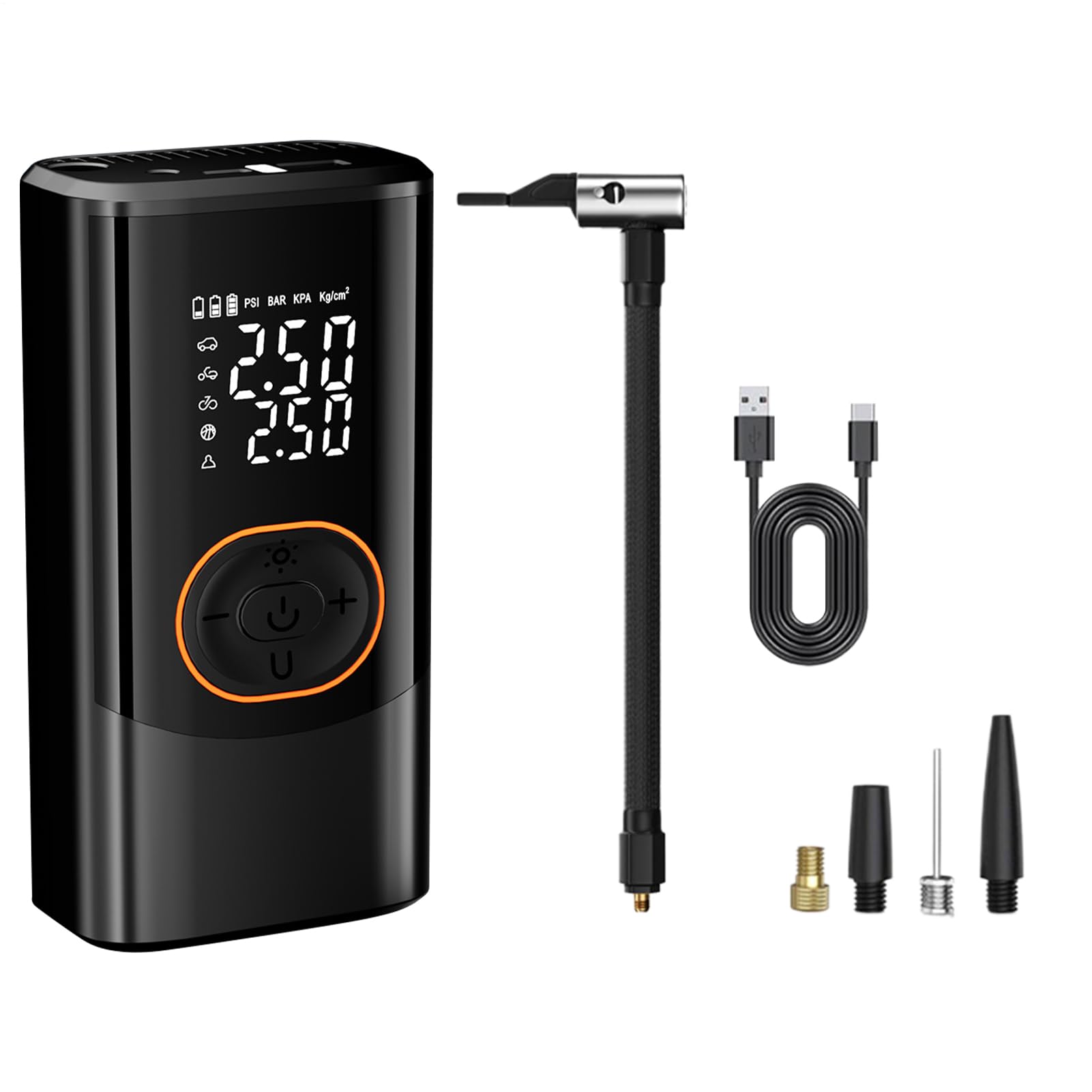 Pompe Électrique Portable Gonfleur Intelligent pour Vélo | Portable Sans Fil avec 4 Modes et 3 Éclairages pour Camping Plein Air Vélo