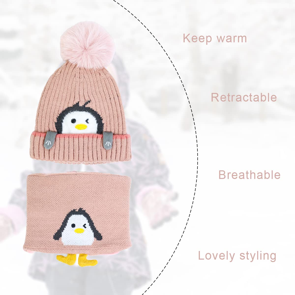 Rayson Bambini Cappello Invernali Calda Carina Cappello Morbidi Cappelli a Maglia Calda e Sciarpa Lavorato a Maglia del Fumetto di Stampa Animale Cappello Invernale Della Peluche