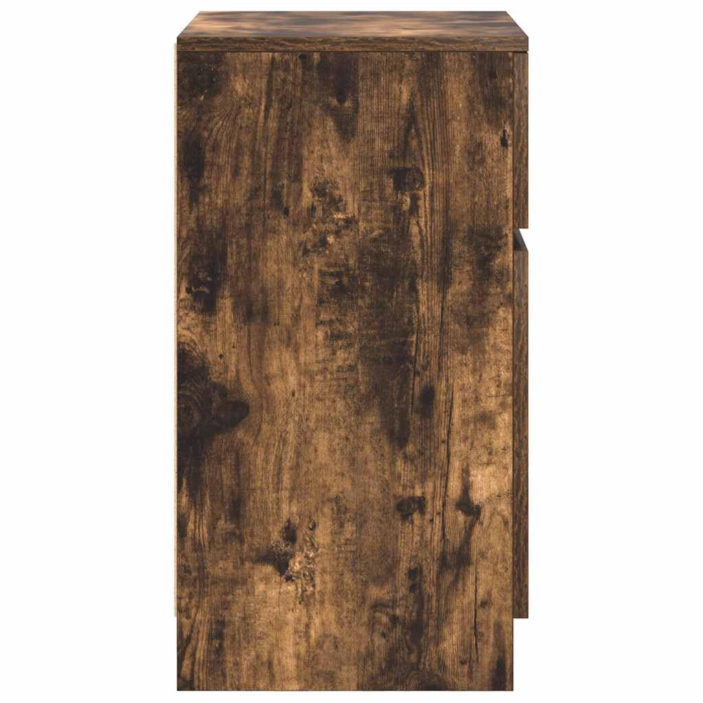 Elegante mesita de noche para dormitorio, roble ahumado, 39 x 35 x 65 cm, material de madera, fácil de limpiar, mesita de noche con superficie lisa, con placa estable y soporte de pared