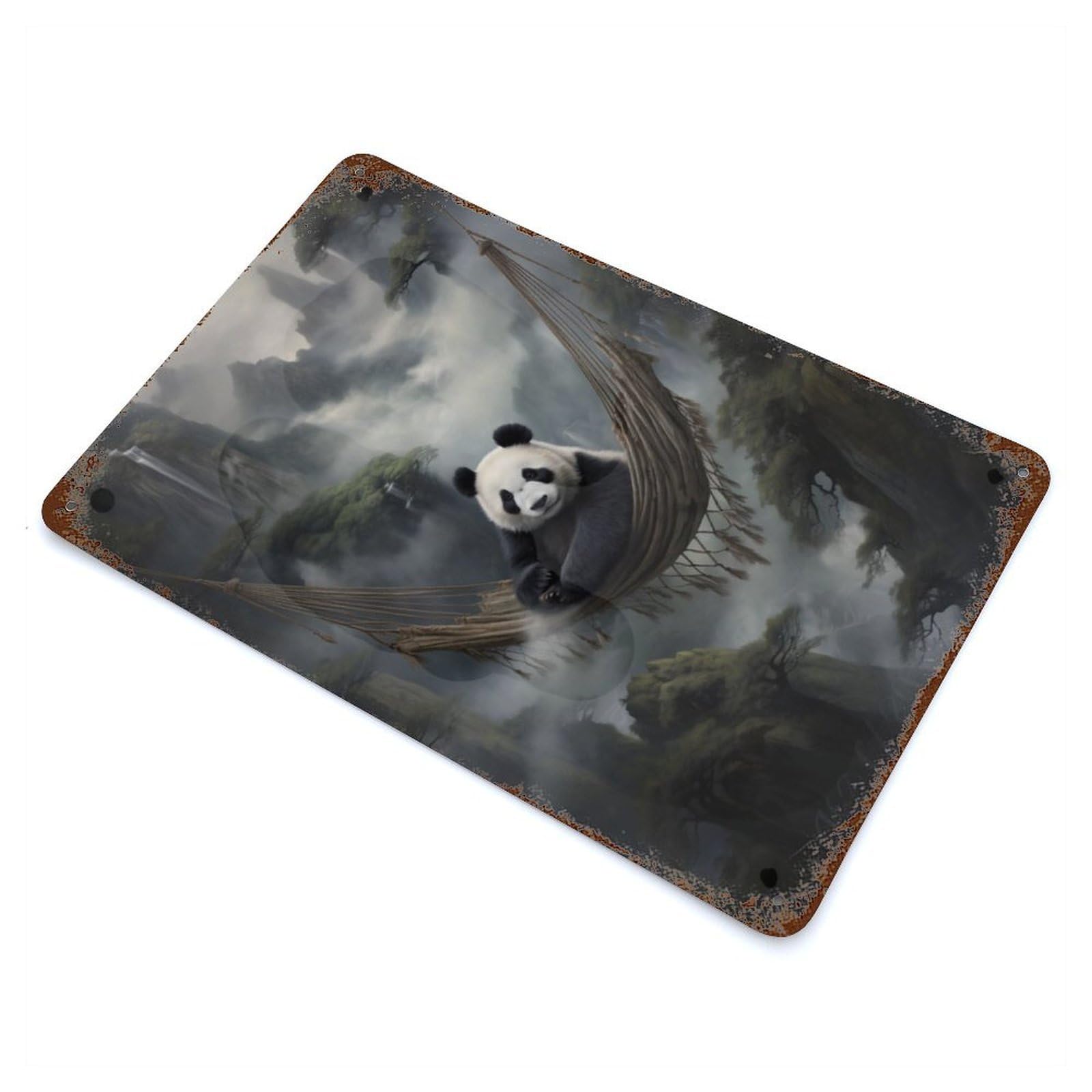 Garage Style Chilling Panda in Hammock Vintage Rust Metal Sign 11.8"x7.9", Industrial Home Decor for Bar And Workshop