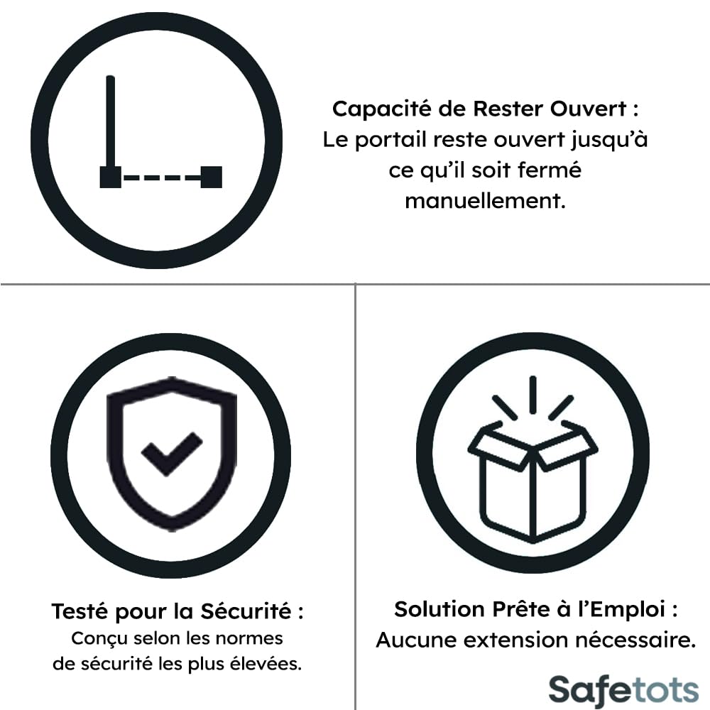 Safetots Barrière de Sécurité Supérieure avec Design Courbé, Barrière de Sécurité à Pression pour Escaliers, Portes, Couloirs et Espaces pour Bébés, 71cm - 80cm, Couleur Gris Mat