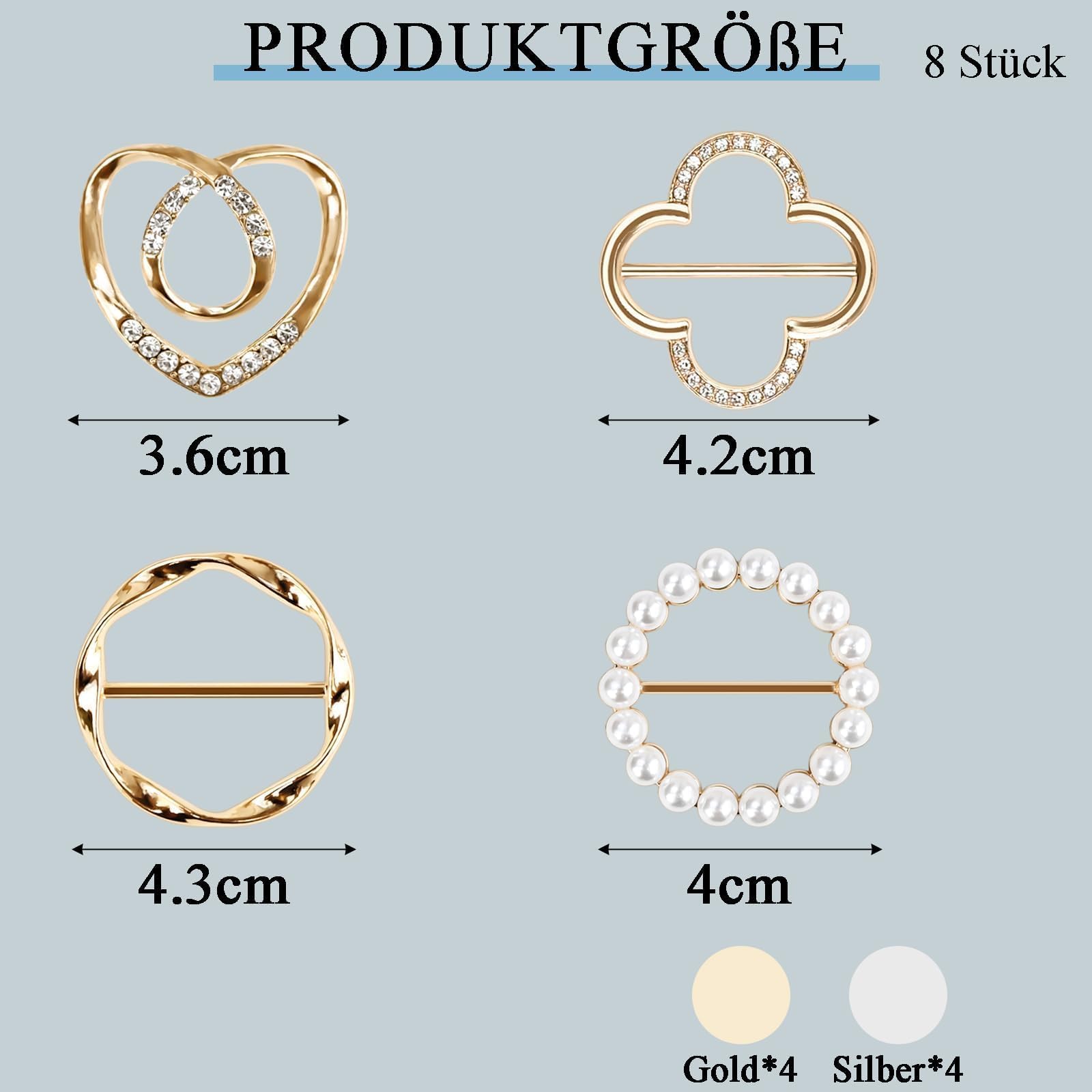 8 Stück Gürtelschnalle Damen, Metall Schalring Tuchring T Shirt Clip T-Shirt Schal Clips Perlenschal Schnalle Modische Accessoires Krawattenringe Brosche für Schal Hemd Taillenmie