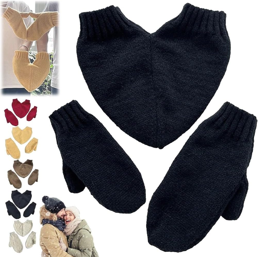 Utrum Heart-Shaped Warm Knitted Gloves, Couples Hand Holding Mittens, Valentine’s Day Romantic Lover Gloves, Winter Warm Knit