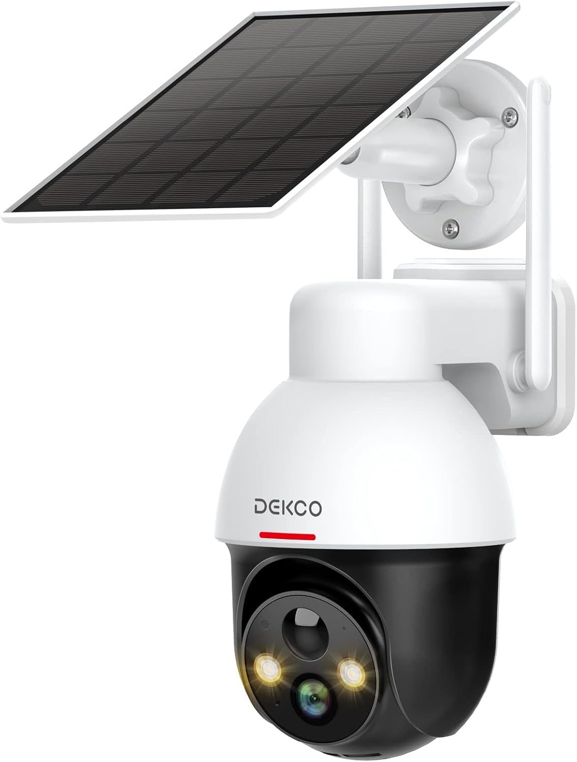 DEKCO Solar Security Camera Wireless Outdoor, 2K Night Vision with Spotlight, Pan Tilt 360° View, 2.4Ghz WiFi, 2-Way Talk, Human Detection, Cloud/SD Video Surveillance DC9E DC9E - 1Pack
