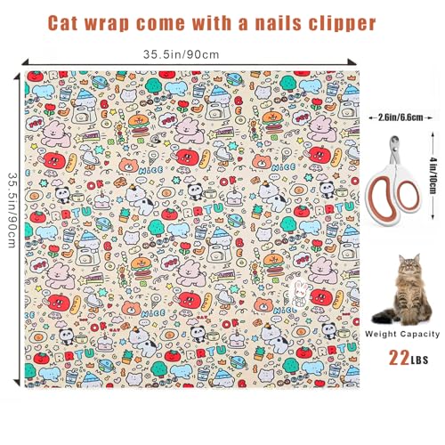 Image of 35.5'' Cat Grooming Wrap with Nails Clipper | Self-Adhesive, Anti-Escape Calming Swaddle, Soft Fabric, Comfortable & Reusable, For Cutting Nails, Ear Cleaning, Medication