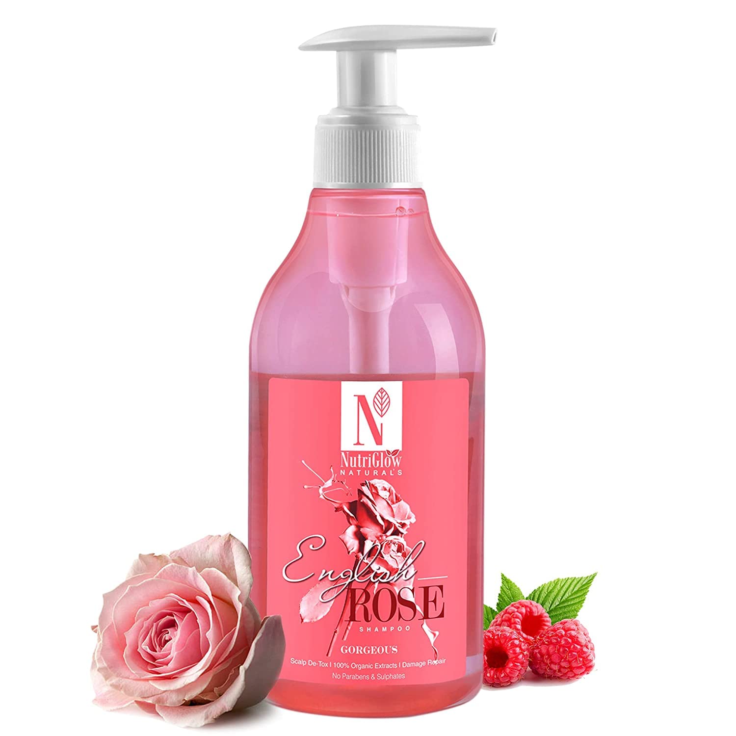 NUTRIGLOW Natural's English Rose Shampoo for Scalp De-tox, Dandruff & Intensive Hair Re-Growth Treatment, Super Shiny Voluminous & Healthy Hair 150ml