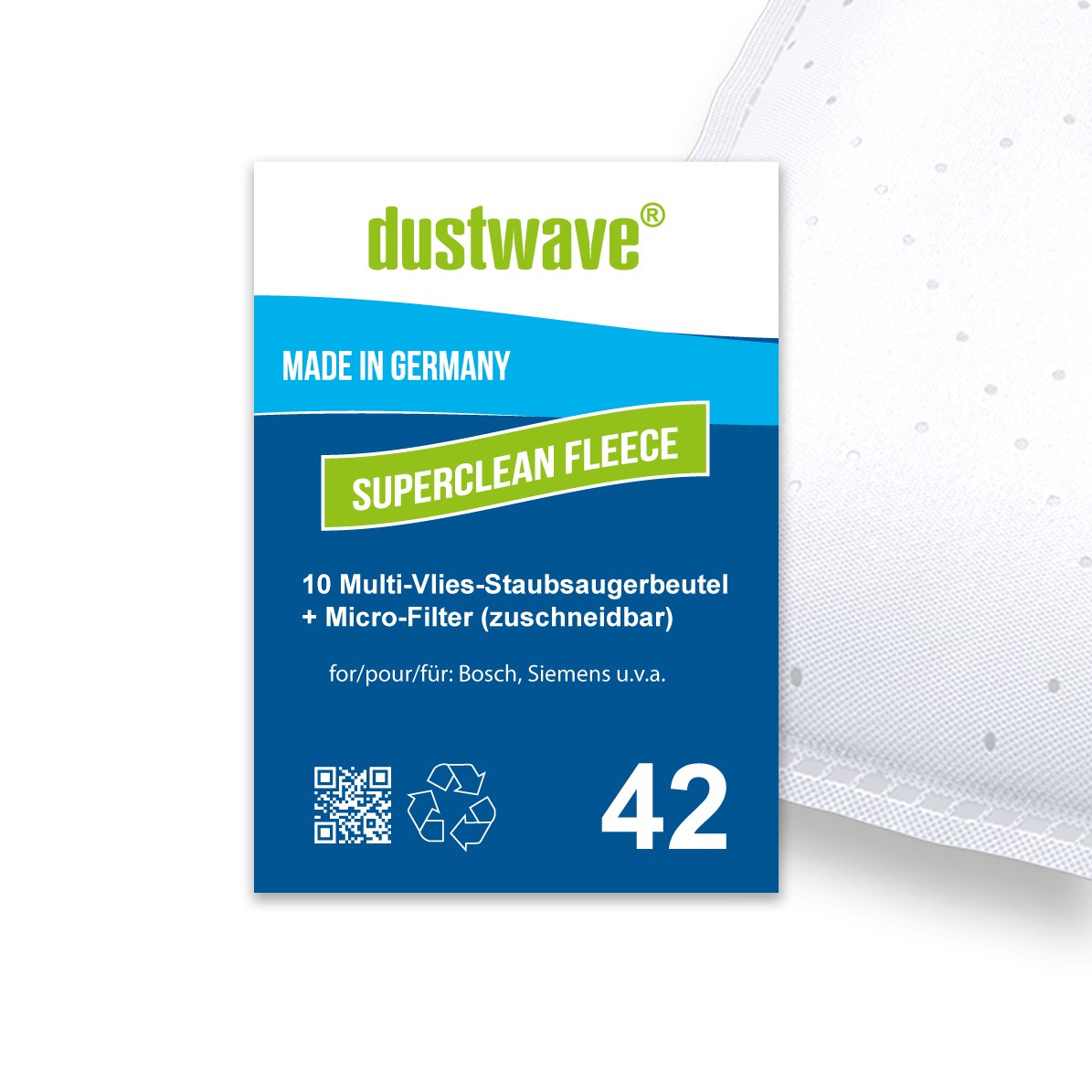 40 Sacchetti per aspirapolvere (confezione super) adatti per Siemens – VS 01G.... Aspirapolvere Smily di dustwave® – Made in Germany + con micro filtro