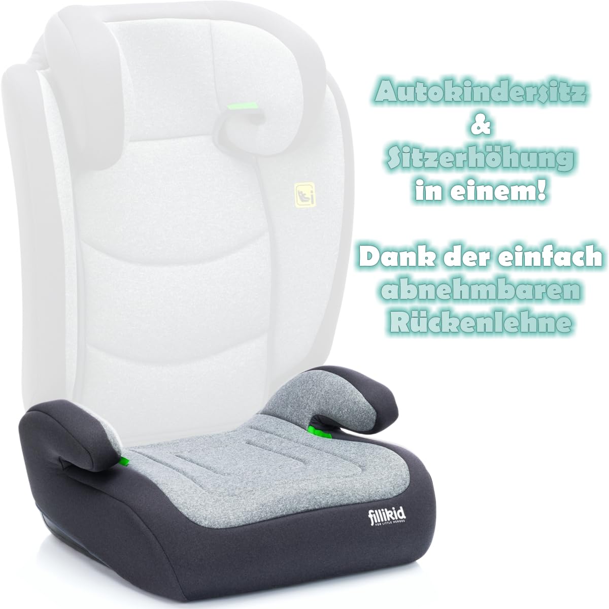 2IN1 Autositz Sitzerhöhung Kindersitz nach ECE R129 für Kinder von 100-150 cm höhenverstellbar Grau