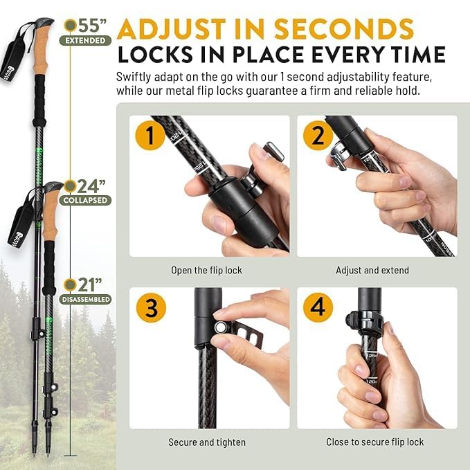 Image of Carbon Pro Trekking Poles - Ultra-Light, Durable, Adjustable Hiking Poles for Men & Women - Telescopic Walking Sticks - Includes Travel Bag & Accessories (1Pcs) (Pack-1)
