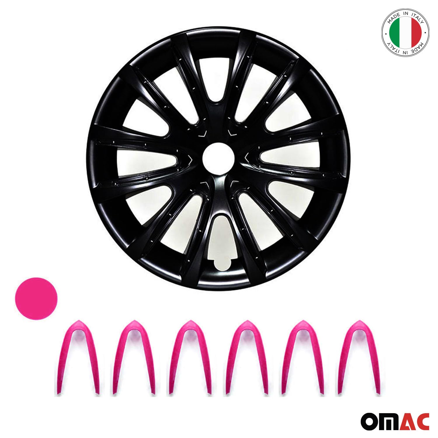 OMAC Lot de 4 enjoliveurs 16" compatibles avec voiture ABS | Enjoliveurs pour jantes en acier | 1 jeu (4 pièces) noir/violet avant et arrière