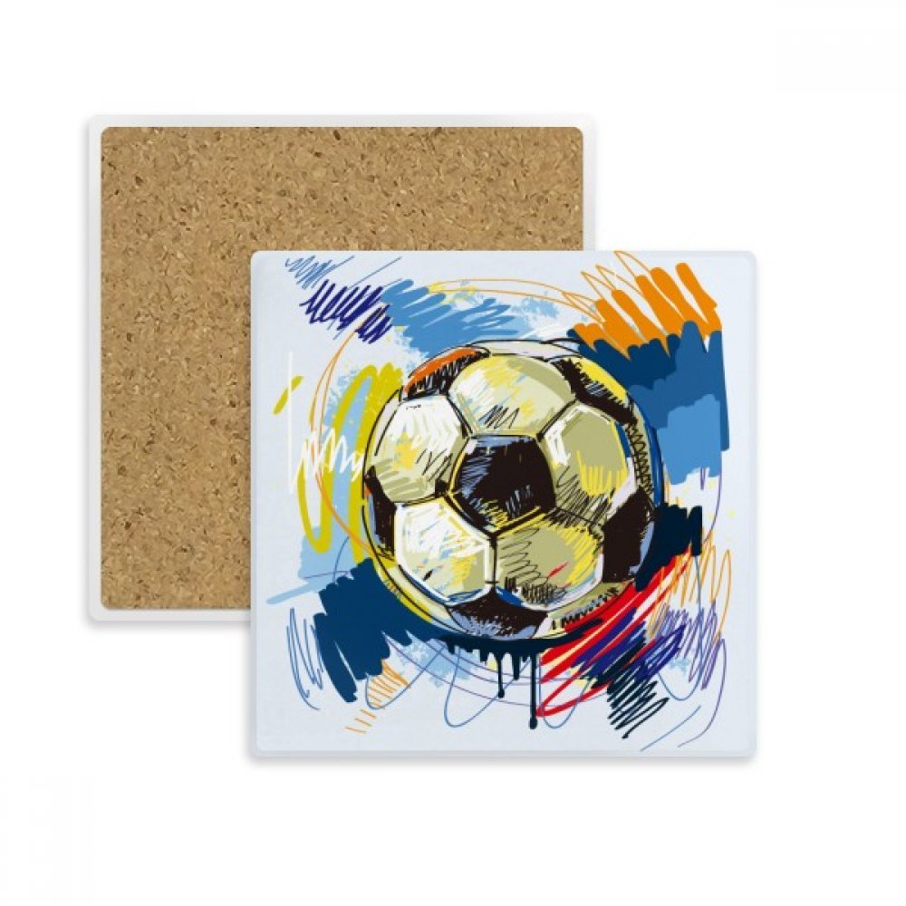 Sous-verre pierre absorbante football multicolor porte tasse boisson