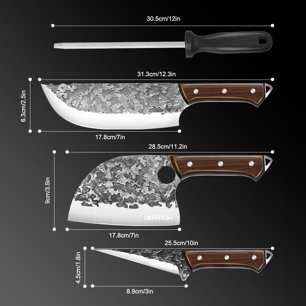 ZENG Set de 4 Couteaux de Cuisine Professionnel, Couteau Chef, Légume, Désosseur, Fusil – Malette Couteaux Professionnel Noire, Pour Cuisine et Extérieur