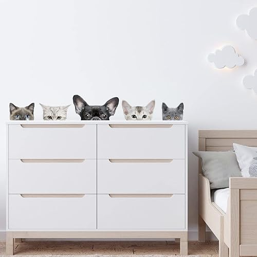 Miniatura 1 de Calcomanías divertidas de pared de gatos, calcomanías realistas de pared de gatos ocultos, calcomanías de vinilo removibles para cabeza de gato,