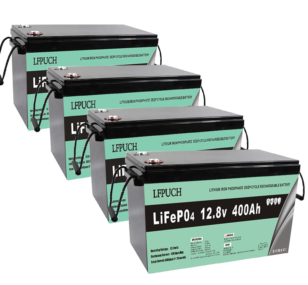 Leisure batería，20KWH LiFePO4 Batería de 48V (51,2 V) 400Ah batería de Litio Hierro fosfato, batería de Repuesto Deep AGM de Ciclo Profundo, Adecuado para Sistemas fotovoltaicos(4 Unidades de 12,8V