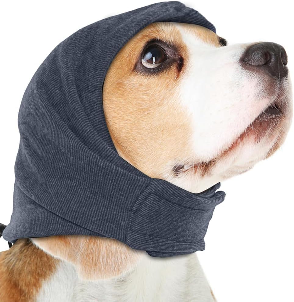 FDEETY Ohrenschutz für Hunde Beruhigende mit Verstellbarem Selbstklebendem Haustier Ohrenklappe Kopfwickel Ohrenschützer Winter Mütze Gehörschutz Hund für Angstlinderung und Beruhigung (M)