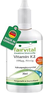 fairvital Vitamin K2 MK-7 Tropfen 100µg, 30ml, All-Trans Gehalt mind. 99,5%, Natürlich und fermentiert aus Natto