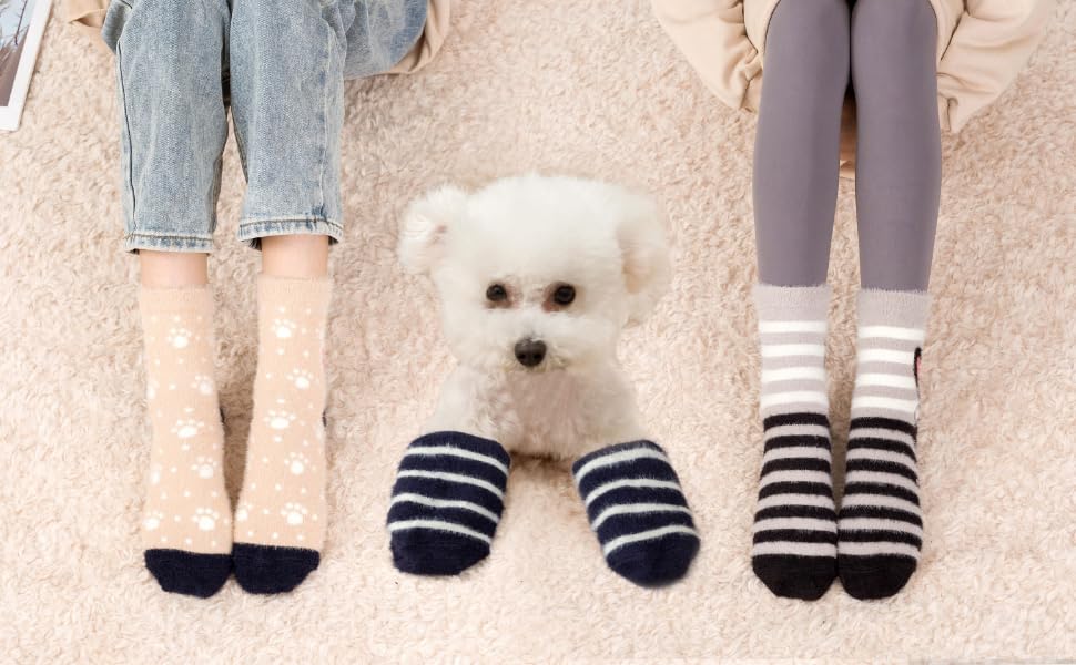 Image of ICEIVY 5 Pair Fuzzy Cozy Socks for Women - Warm Comfy Soft Casual Home Sleep Winter Wool Socks - Gifts for Women