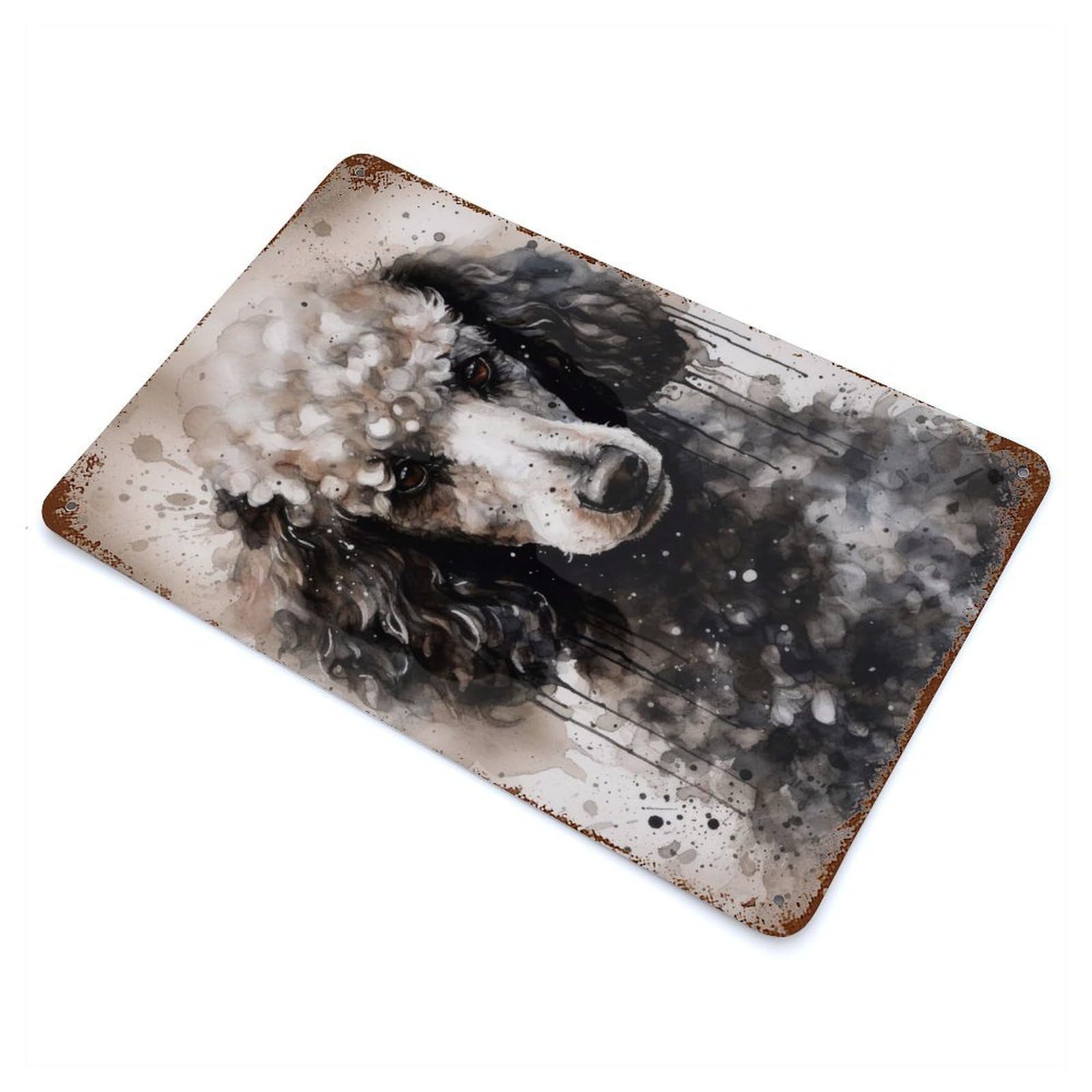 Poodle Dog Black Ink Rusty Metal Tin Sign 11.8"x7.9", Ideal for Pub, Kitchen And Man Cave Decor