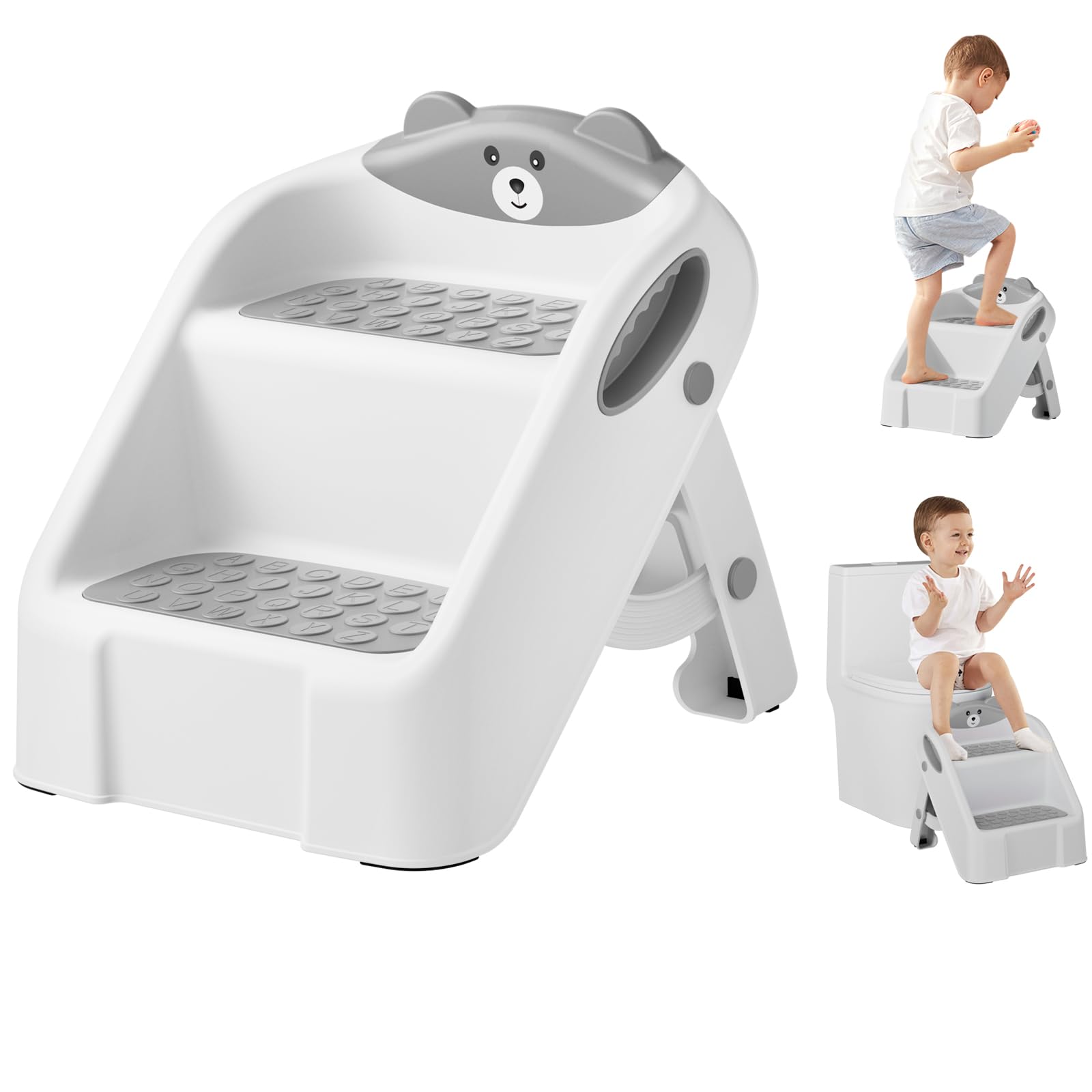 Step Stool for Toddlers, Toddler Step Stool for Bathroom Sink, Foldable Non-Slip Kids Stool with Handle, 2 Step Stools for Kids, Toddler Stool for