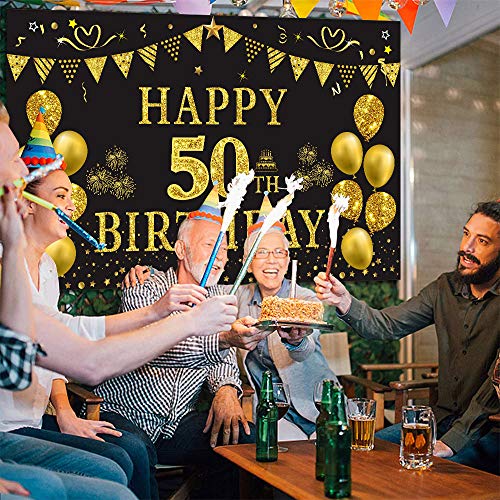 Fondo decorativo para cumpleaños 50 años dorado y negro 5.9x3.6 ft miniatura 6
