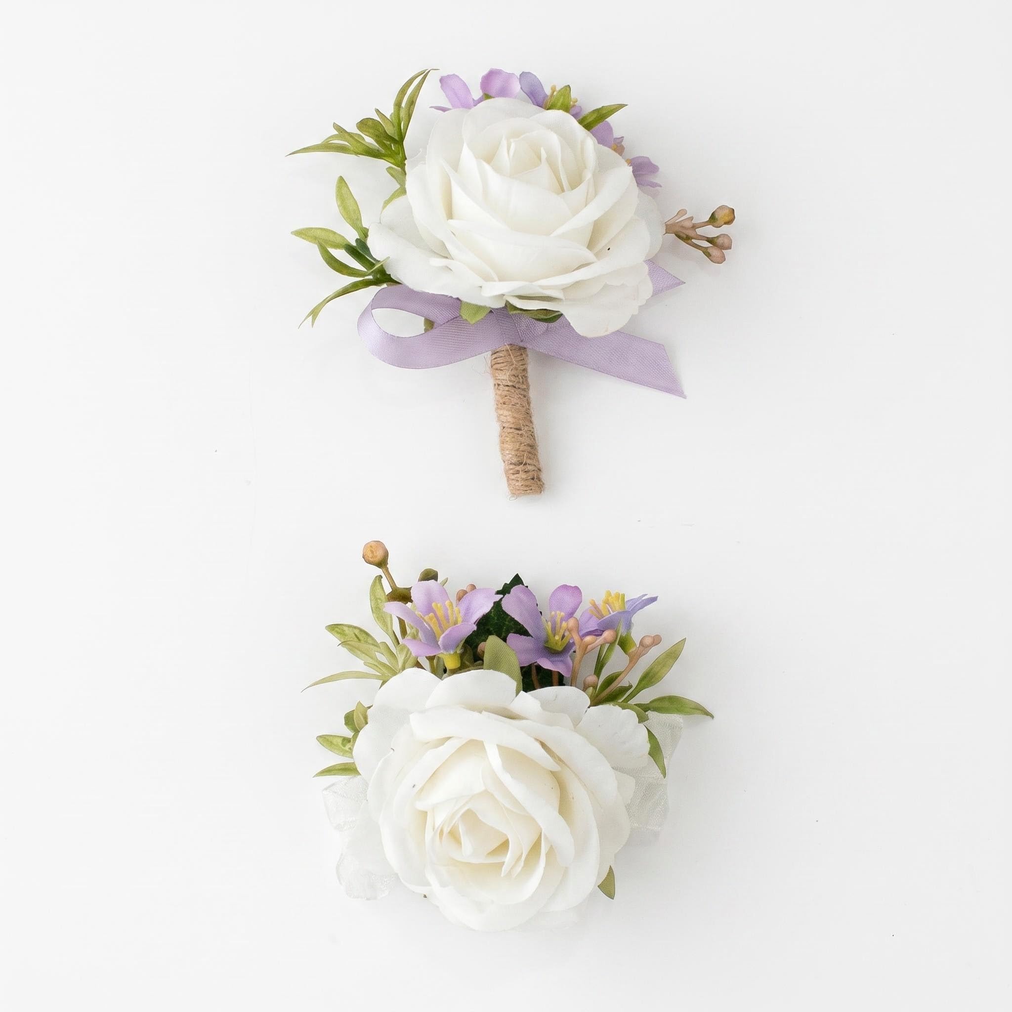 SINJAETRQ Wedding Boutonniere & Wrist Corsage Set, 2 Pcs