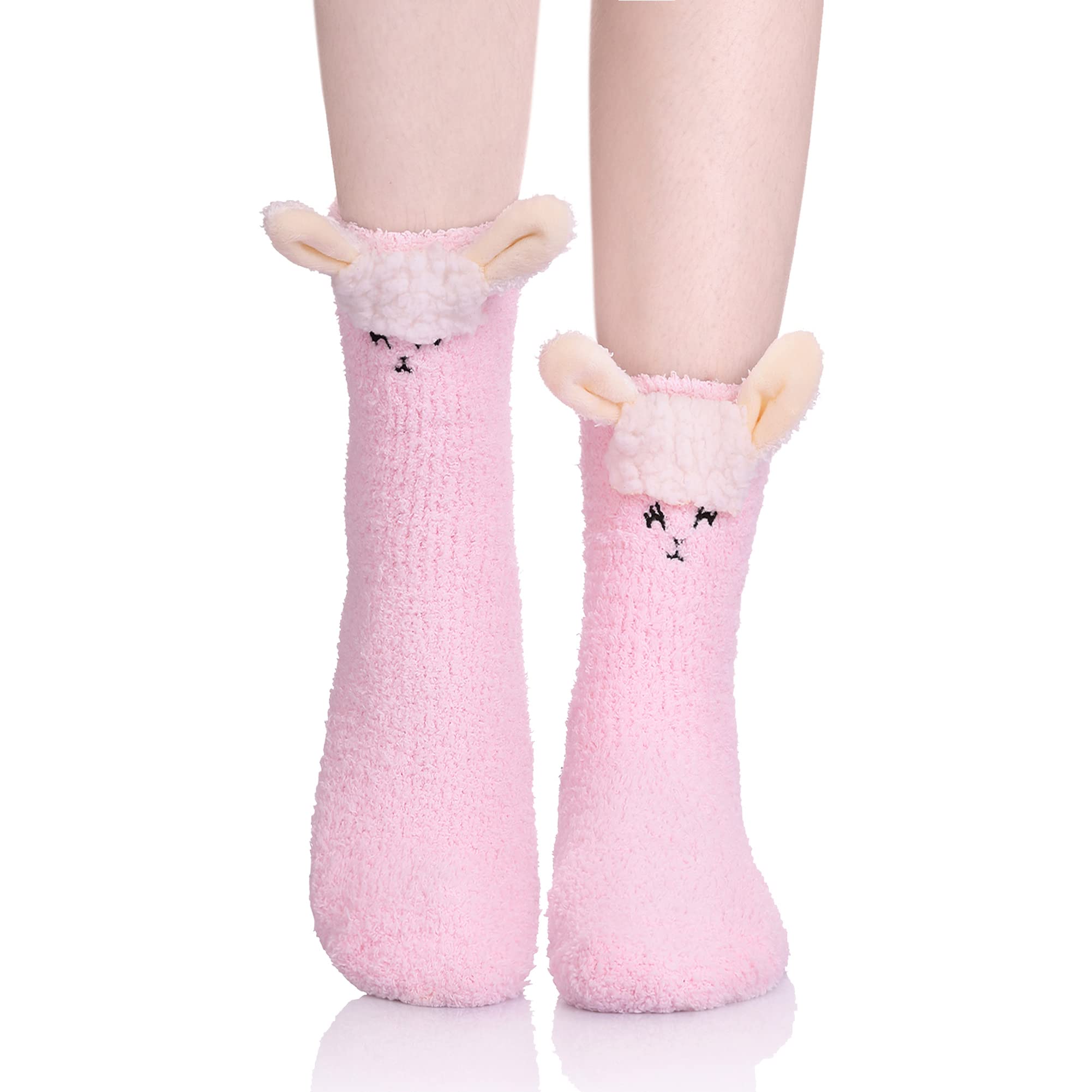 LANLEO Fuzzy Socks For Women Slipper Socks Fluffy Winter Warm Soft Cozy Plush Cute Animal Sleeping Christmas Socks, Sheep, One size
