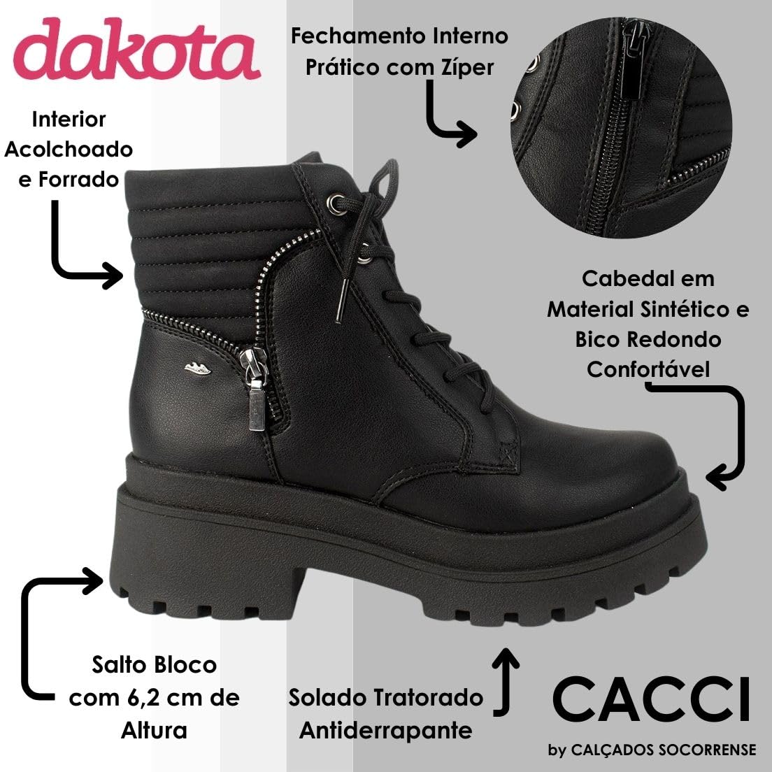 Coturno Feminino Dakota com Zíper Lateral Preto em promoção! Veja a oferta e mais achadinhos de Botas 3 Hoje é o melhor dia para comprar Coturno Feminino Dakota com Zíper Lateral Preto com aquele preço maroto! Promoção! Aproveite a oferta! 3