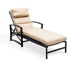 Patio Lounge Chair Cushioned Chaise Lounger Outdoor with Adjustable Back 3.1" Thickness Long Cushion All Weather FrameKhaki