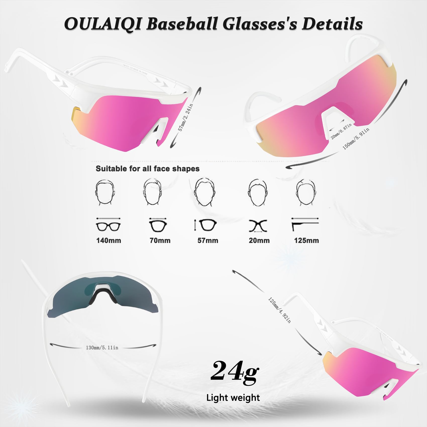 OULAIQI Polaryzacyjne sportowe okulary baseballowe, lekki materiał TR90, UV400 unisex okulary rowerowe dla młodzieży i dorosłych