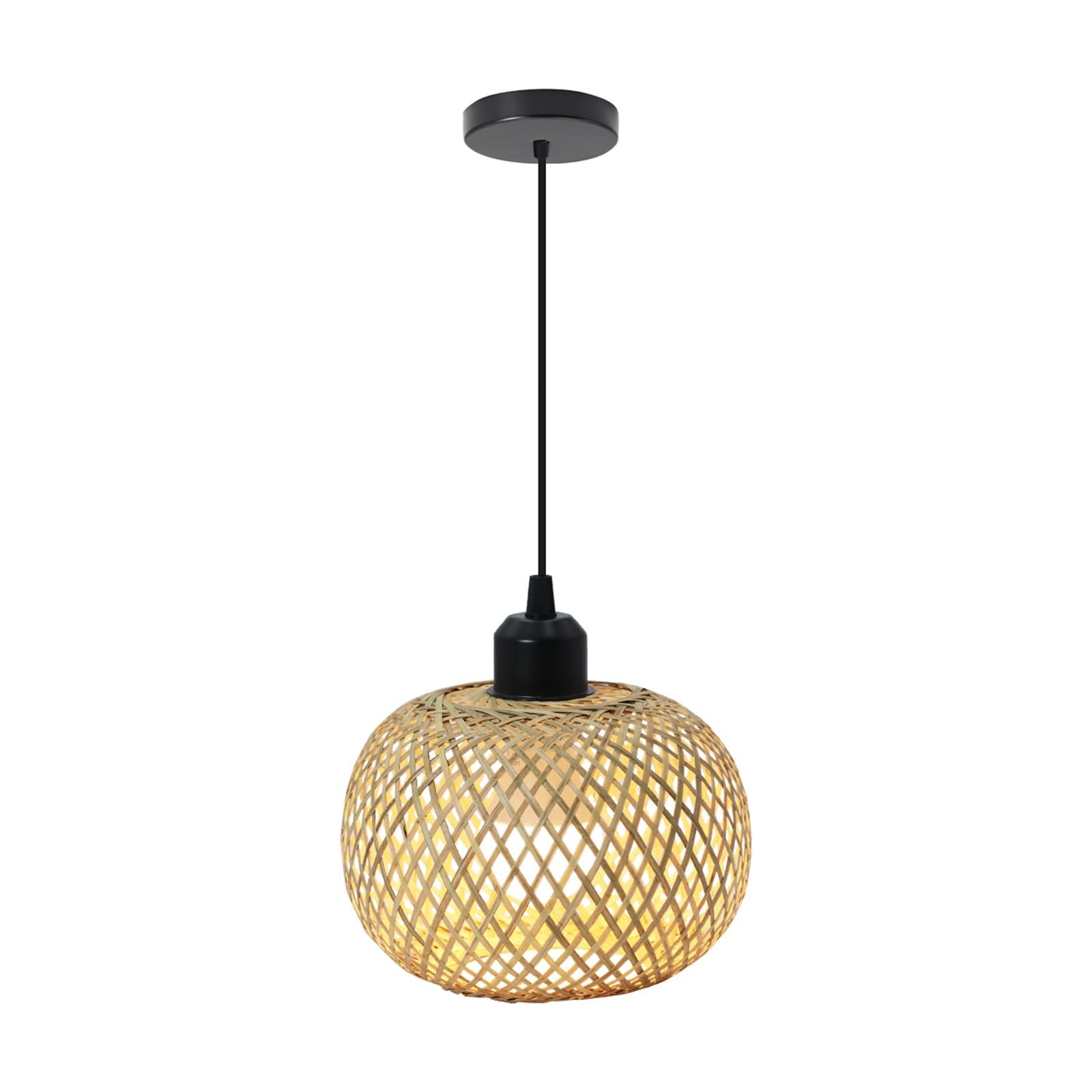 Rattan Lampshade Natural Rattan Chandeliers Hand-Knitting Café Restaurant Living Room Decor Hanging Lamp(3000K)