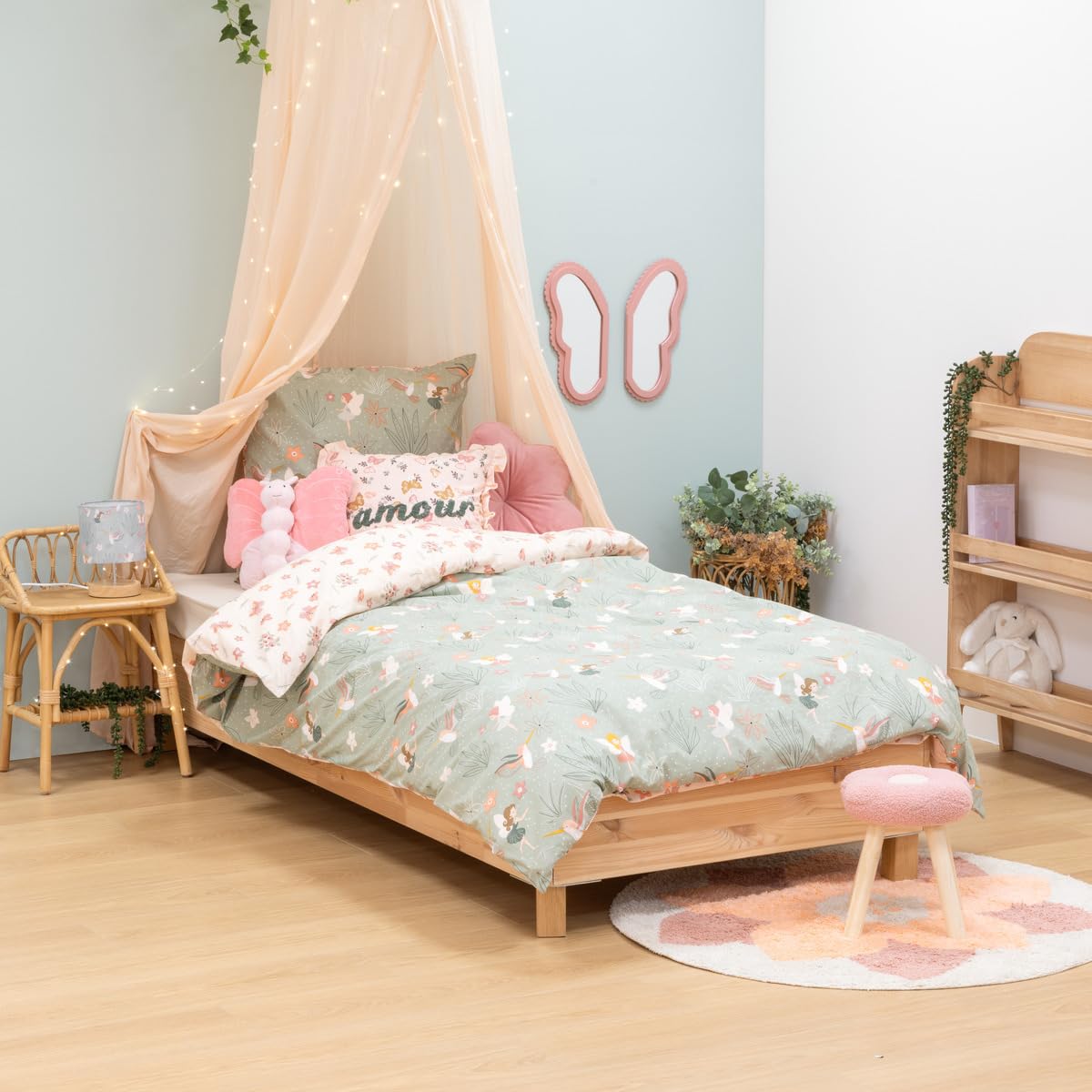 Atmosphera Parure lit enfant fée April – Parure lit enfant 2 pièces, coton vert