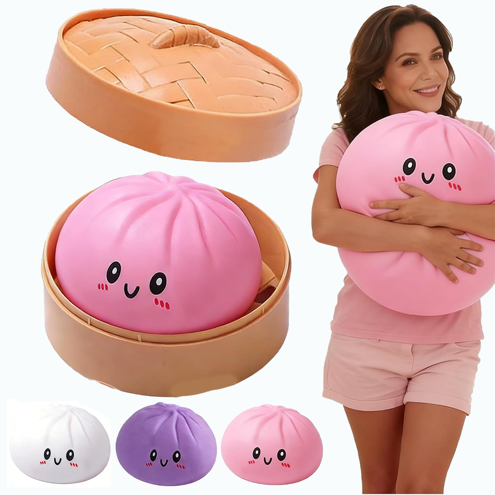 Giant Dumpling Squishy for Adults, 4/6/10 Inch Jumbo Dumpling Stress Ball, Soft Squeeze Decompression Dough, Anxiety Relief Fidget, Adult Fidget Tool (Pink M: 15cm/5.9 Inch)