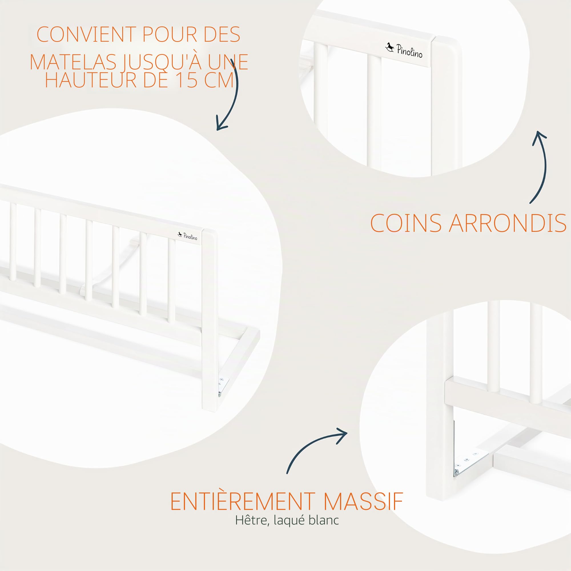Pinolino Barrière de Sécurité de Lit Enfant, Pliable Barrière de Protection, Bébé Chambre à Coucher, Protection antichute, 90 x 33 x 36 cm, Blanc