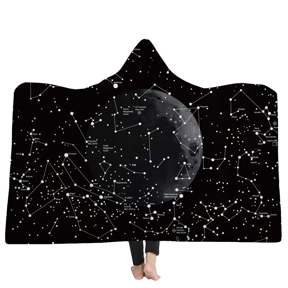 Chickwin Hooded Blanket for Adult Kids, 3D World Map Print Cape Throw Wrap Robe Blanket With Hood Wearable Throw Cloak Sofa Blankets Winter Sofa TV Lazy (150x130cm,Interstellar map)