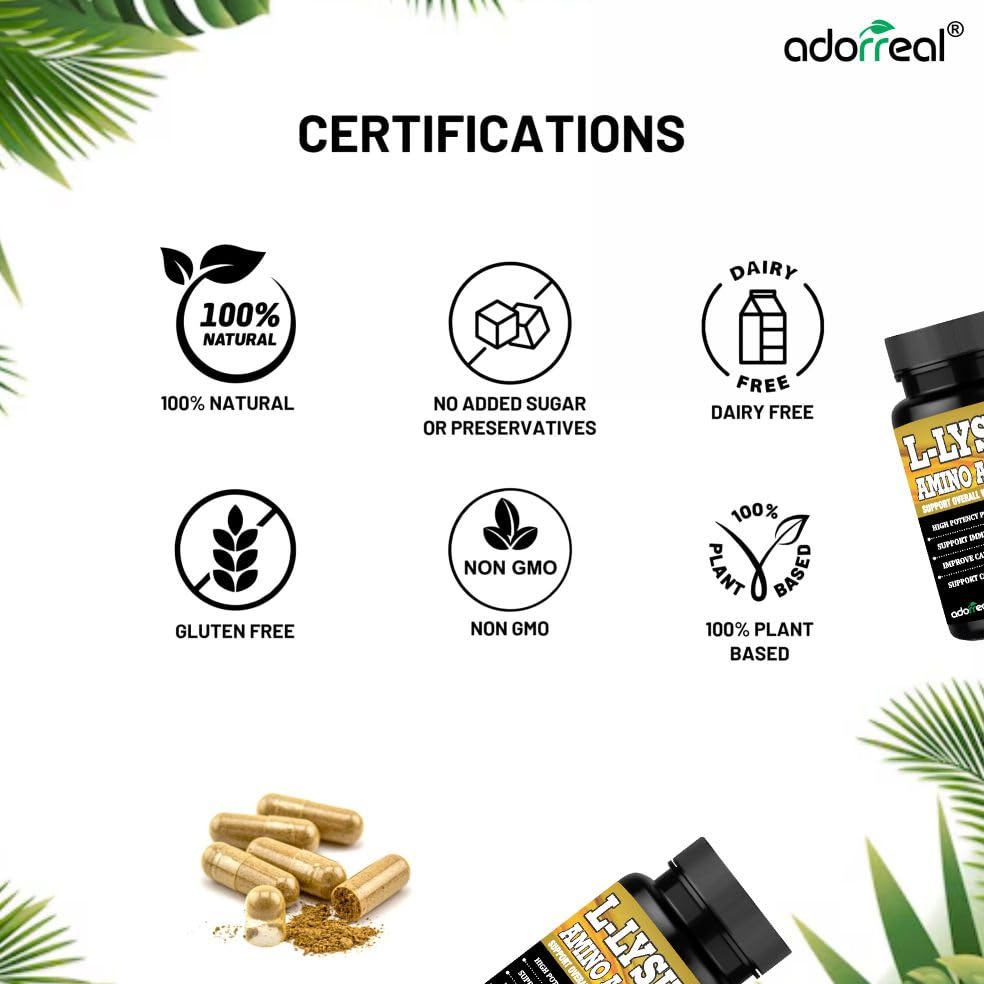 Adorreal L-Lysine Capsules | Essential Amino Acid | Nutritional Supplement | 60 Capsules 3